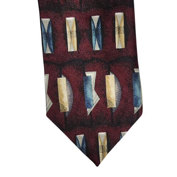 Chez Roffe New York Burgundy Geometric Pattern Silk Tie - Picture 6 of 7